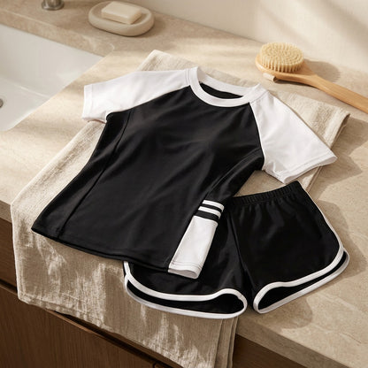 Sleeveswim™ Short-Sleeve Two-Piece Swimsuit, styled close view