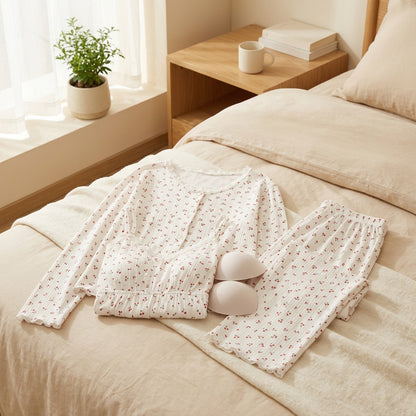 Cottonhush™ Cotton Long Sleeve Pajama Set in a calm home setting