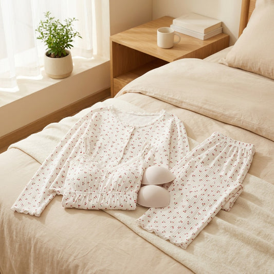 Cottonhush™ Cotton Long Sleeve Pajama Set in a calm home setting