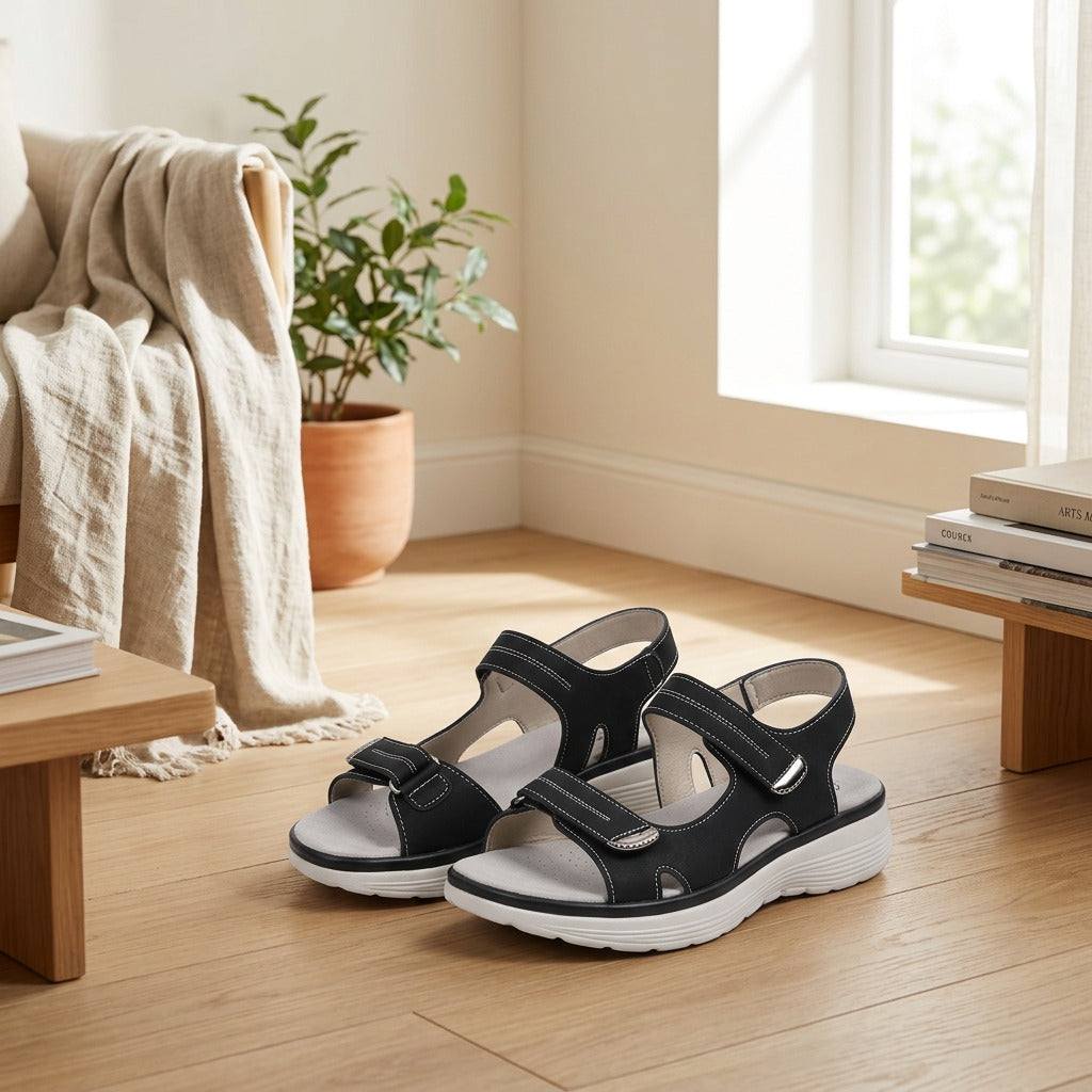 Sandalsure™ Women's Velcro Sports Sandals in a calm home setting