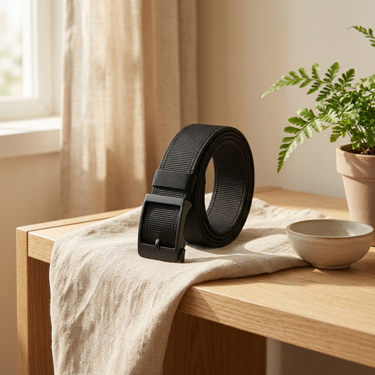 Snapweave™ Nylon Automatic Buckle Belt in a calm home setting