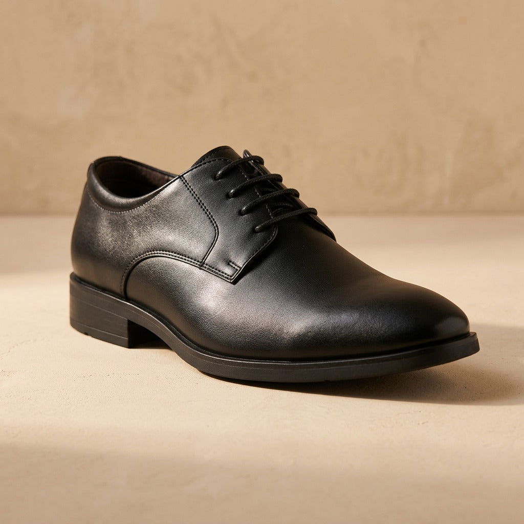Shiftsole™ Men's Microfiber Leather Work Shoes, material and detail close-up