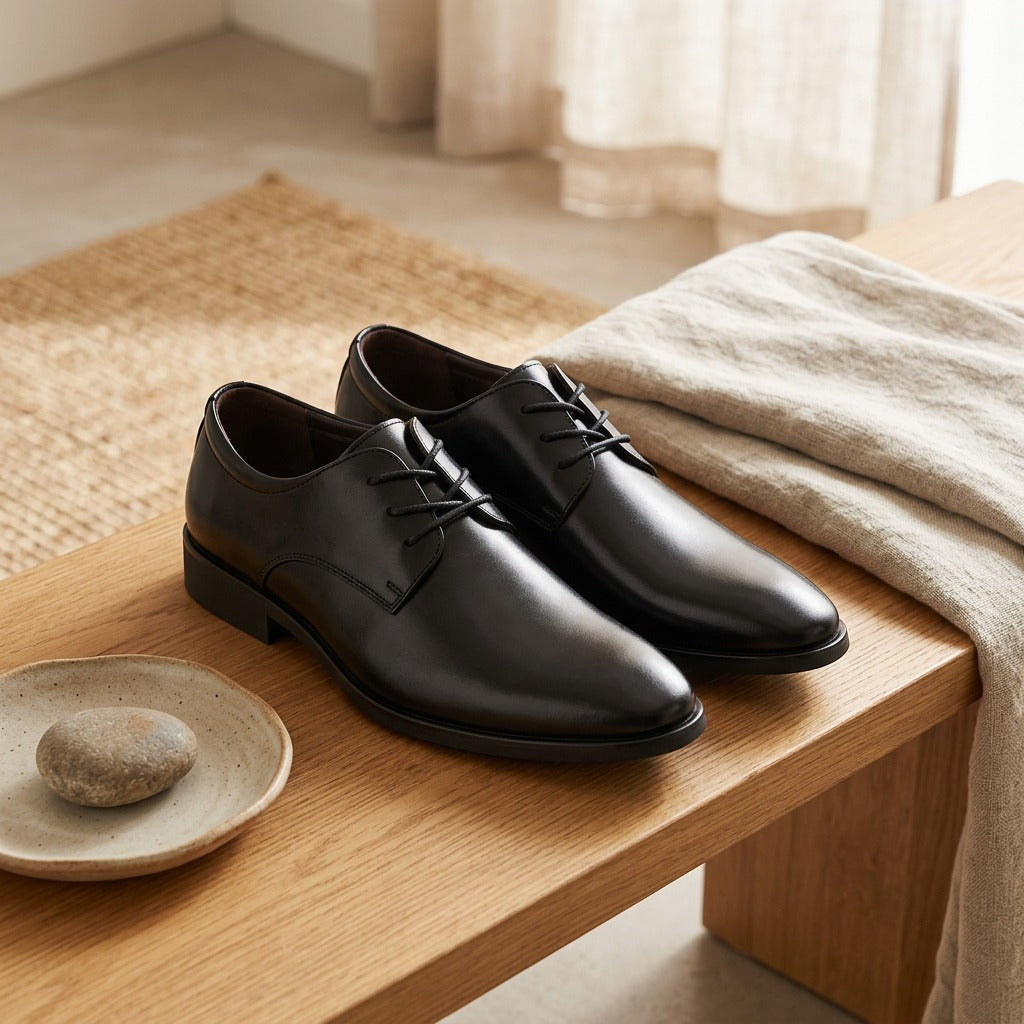 Shiftsole™ Men's Microfiber Leather Work Shoes, styled close view