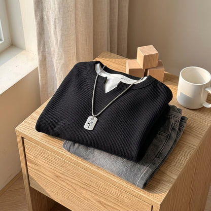 Layerplay™ Boys' Korean Version Fake Two-Piece Sweatshirt, styled close view