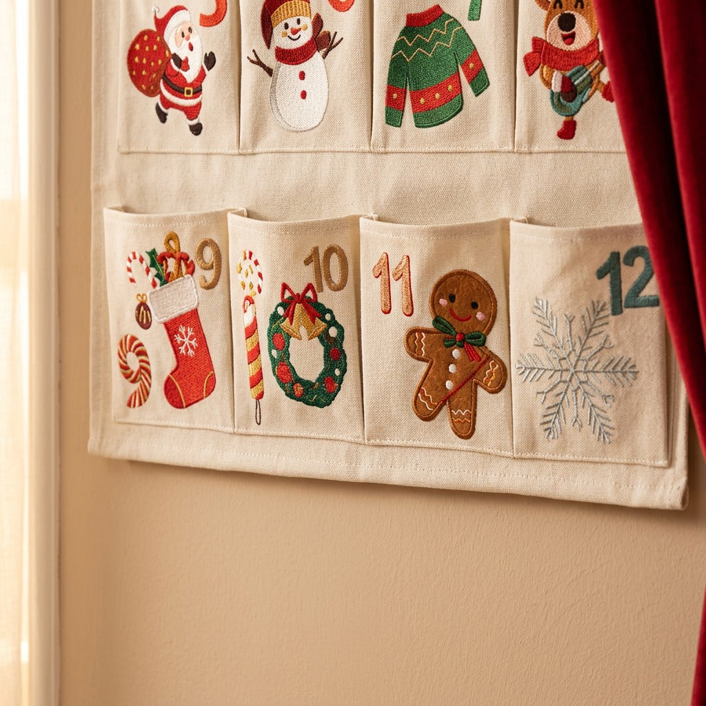 Countstow™ Canvas Countdown Calendar Hanging Bag, material and detail close-up