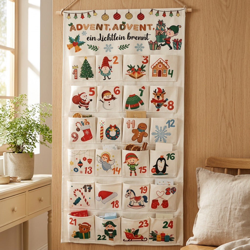 Countstow™ Canvas Countdown Calendar Hanging Bag in a calm home setting