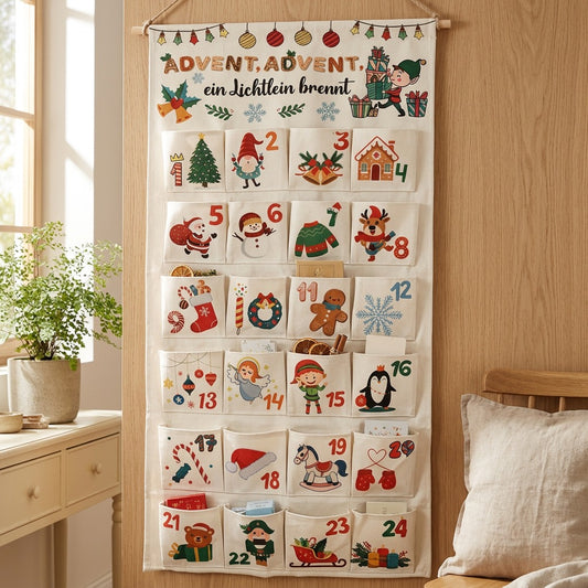 Countstow™ Canvas Countdown Calendar Hanging Bag in a calm home setting