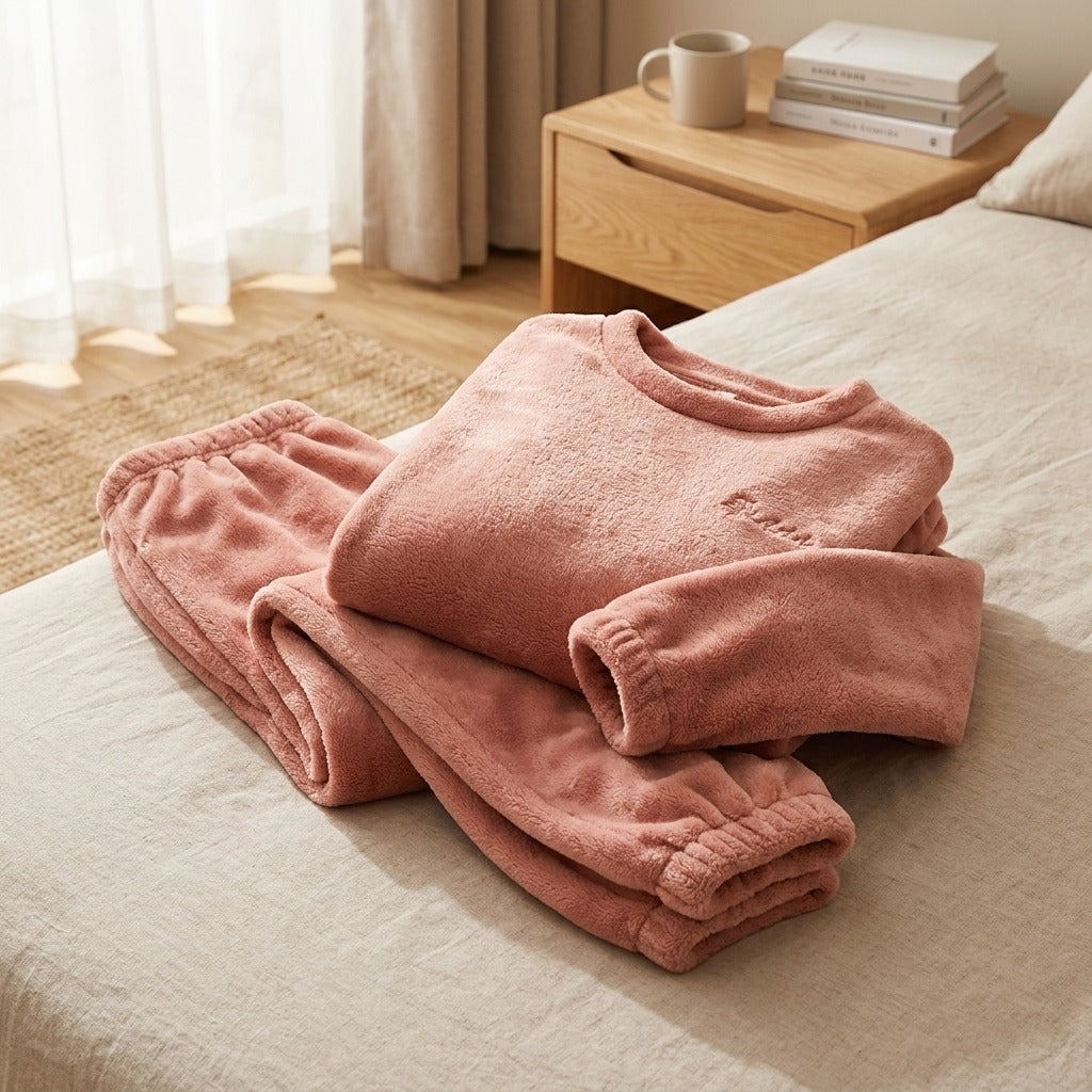 Fleecehush™ Coral Fleece Pajama Suit, styled close view
