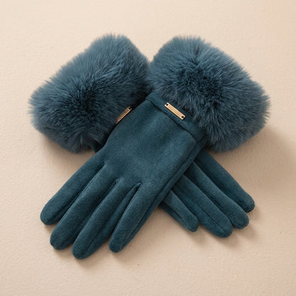 Furhush™ Faux Rabbit Fur Finger Gloves, material and detail close-up