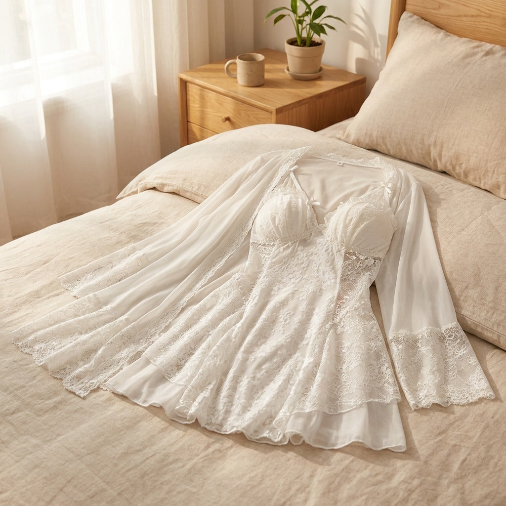Velvrest™ Velvet V-Neck Sleepwear in a calm home setting