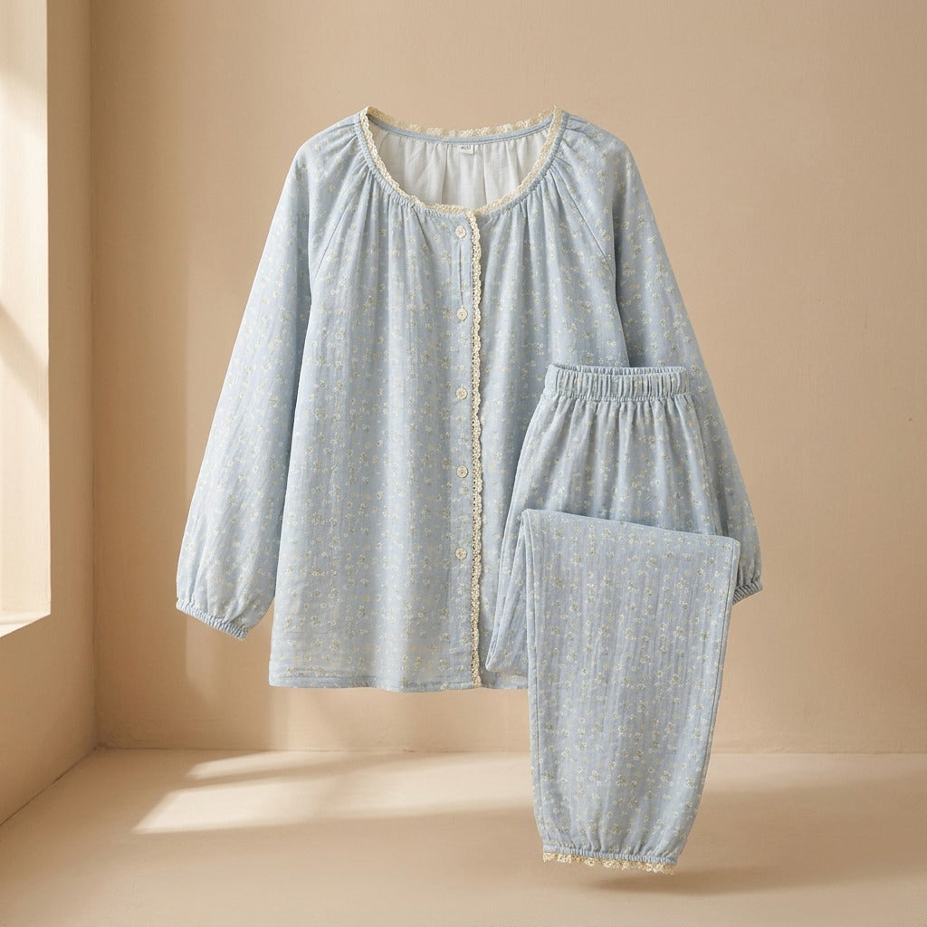 Gauzenap™ Round Neck Cotton Gauze Pajamas