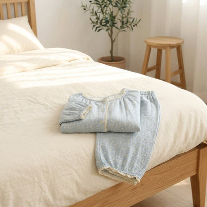 Gauzenap™ Round Neck Cotton Gauze Pajamas in a calm home setting