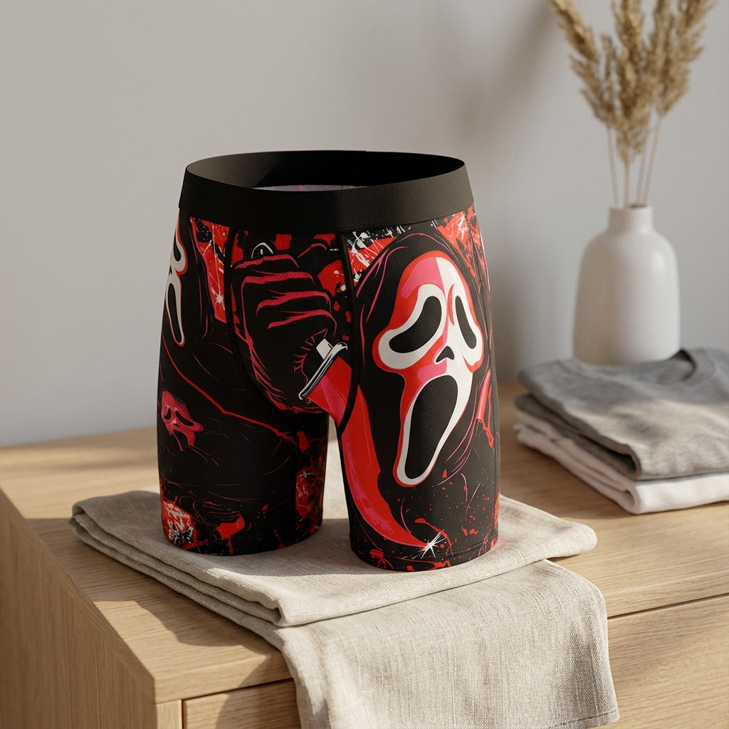Printfit™ Men's Printed Polyester Boxer Briefs, styled close view