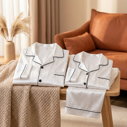 Silkduo™ Long Sleeve Ice Silk Couple Pajamas, styled close view