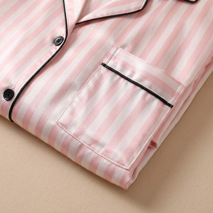 Stripedream™ Striped Polyester Satin Pajama Set, material and detail close-up