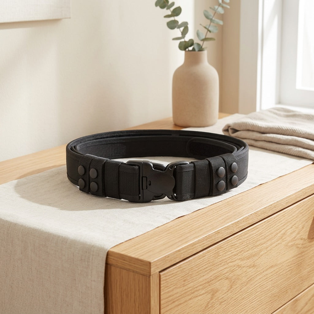 Dutyweave™ Nylon Tactical Duty Belt in a calm home setting