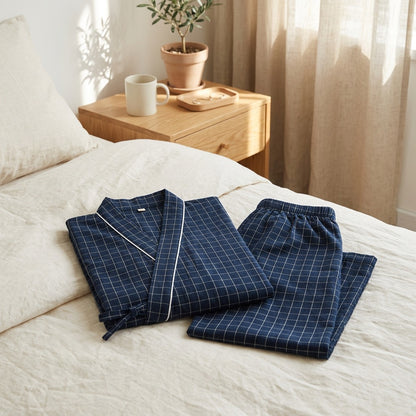 Wraprest™ Cotton Kimono Pajama Set in a calm home setting
