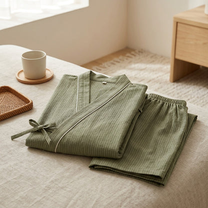 Wraprest™ Cotton Kimono Pajama Set, styled close view