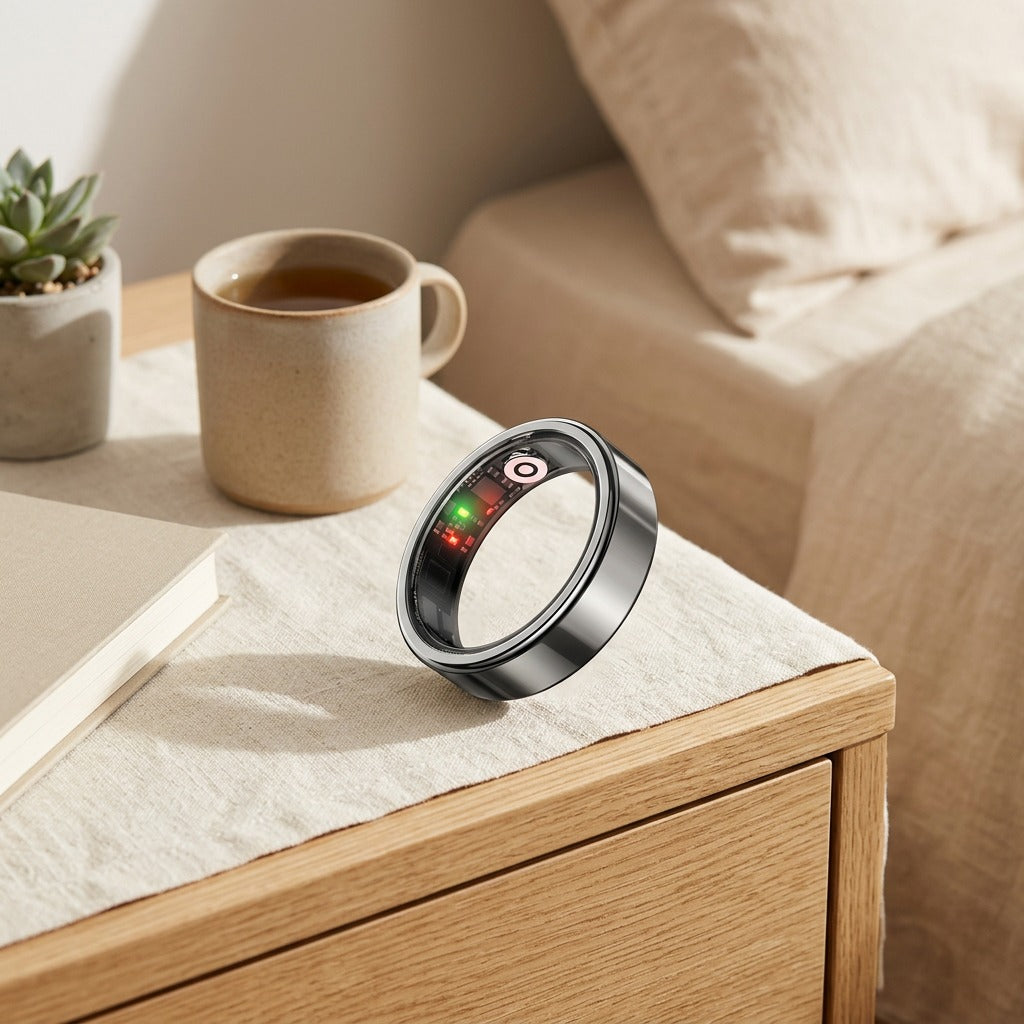 Ringpulse™ Smart Ring With Activity Tracking in a calm home setting