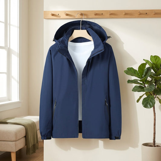 Windwear™ Hooded Polyester Windbreaker Jacket in a calm home setting