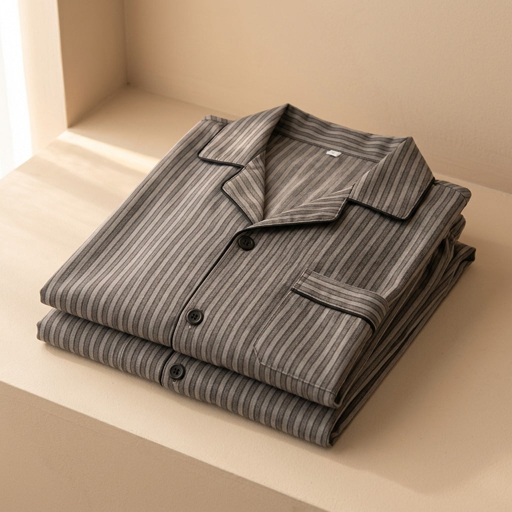 Stripeease™ Striped Polyester Pajama Set, material and detail close-up