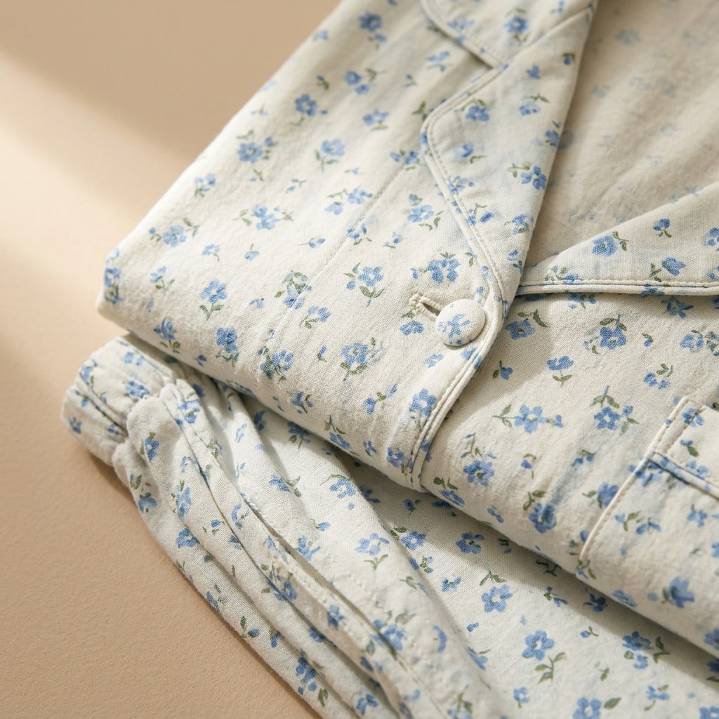 Cottonlull™ Pure Cotton Pajama Set, material and detail close-up