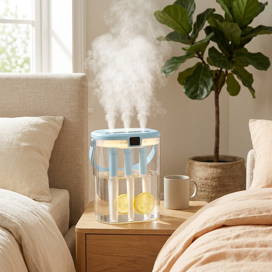 Jetmist™ Three-Jet USB Air Humidifier in a calm home setting
