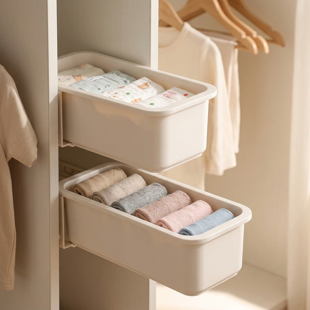 Whitekeep™ White Plastic Underwear Storage Box, styled close view