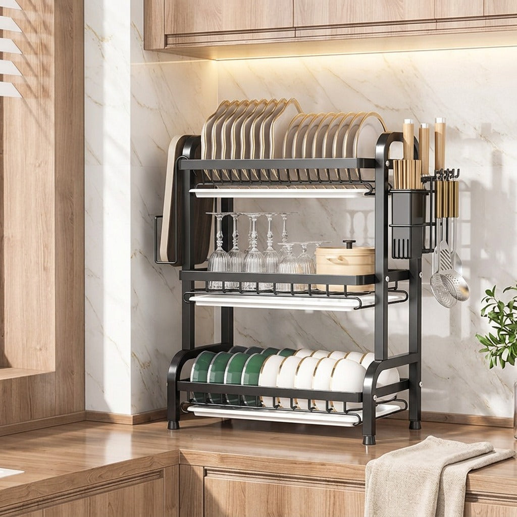 Plateperch™ Carbon Steel Dish Storage Rack, styled close view