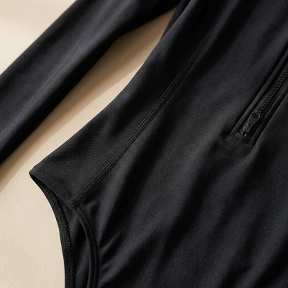 Swimwrap™ Polyester Long Sleeve One-Piece Swimsuit, material and detail close-up