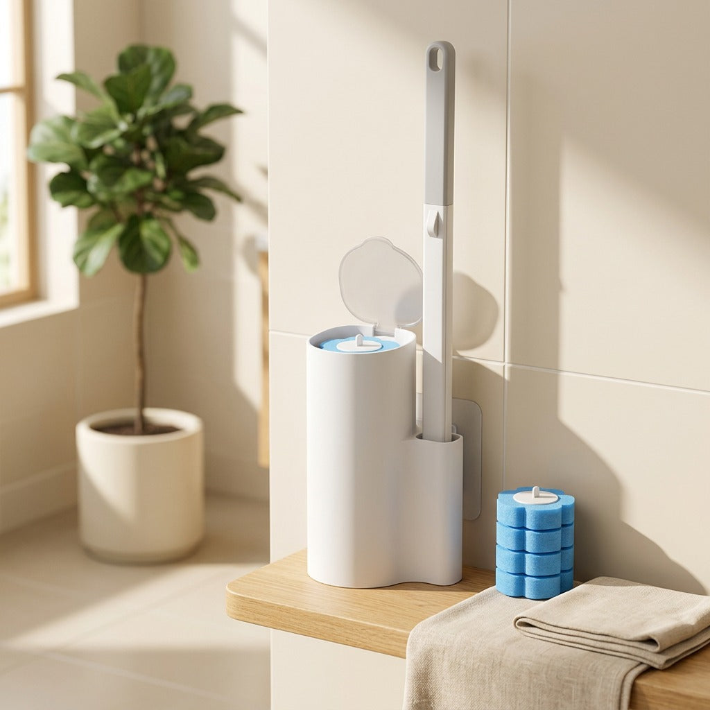 Wallbristle™ Wall-Mounted Toilet Cleaning Brush in a calm home setting