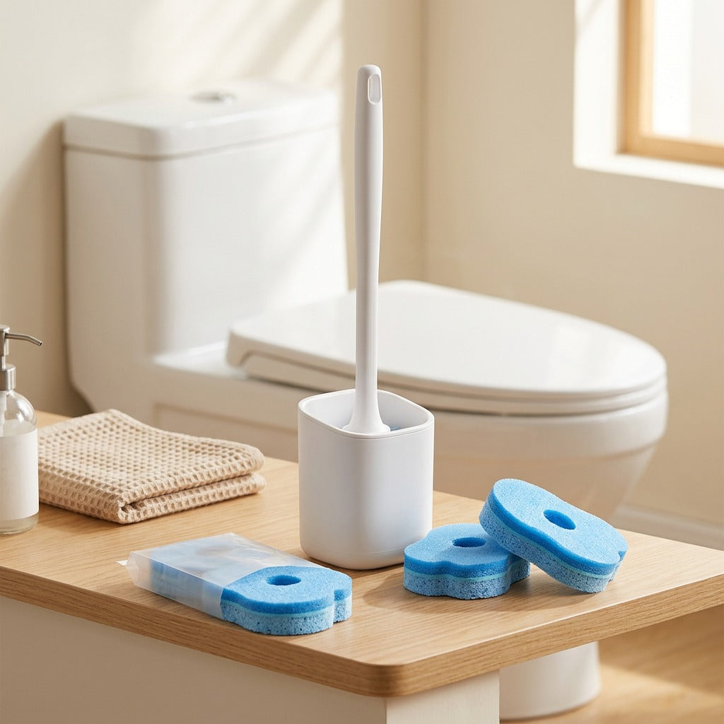 Rinsedrop™ Disposable Toilet Brush With Dissolving Heads, styled close view
