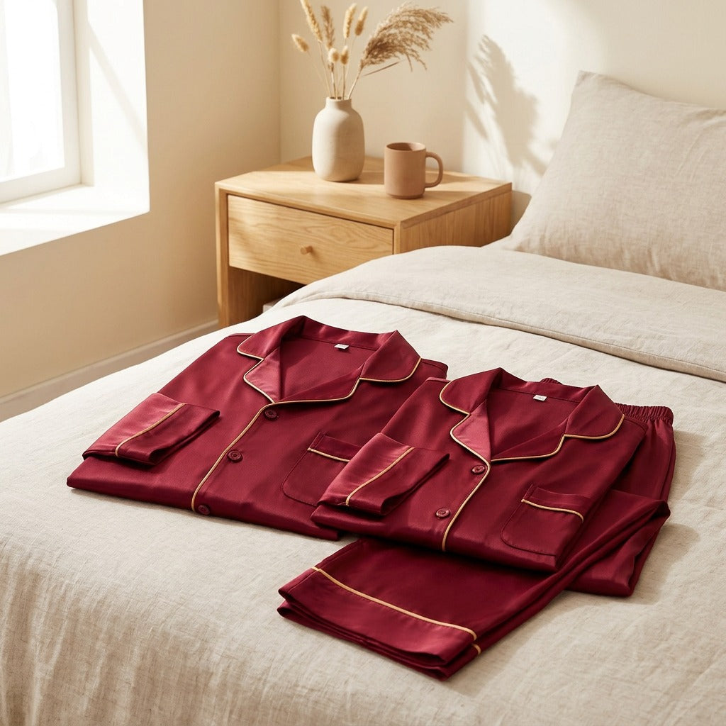 Bridesoft™ Ice Silk Wedding Pajamas in a calm home setting