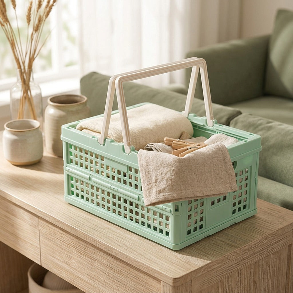 Foldbasket™ Plastic Folding Storage Basket, styled close view