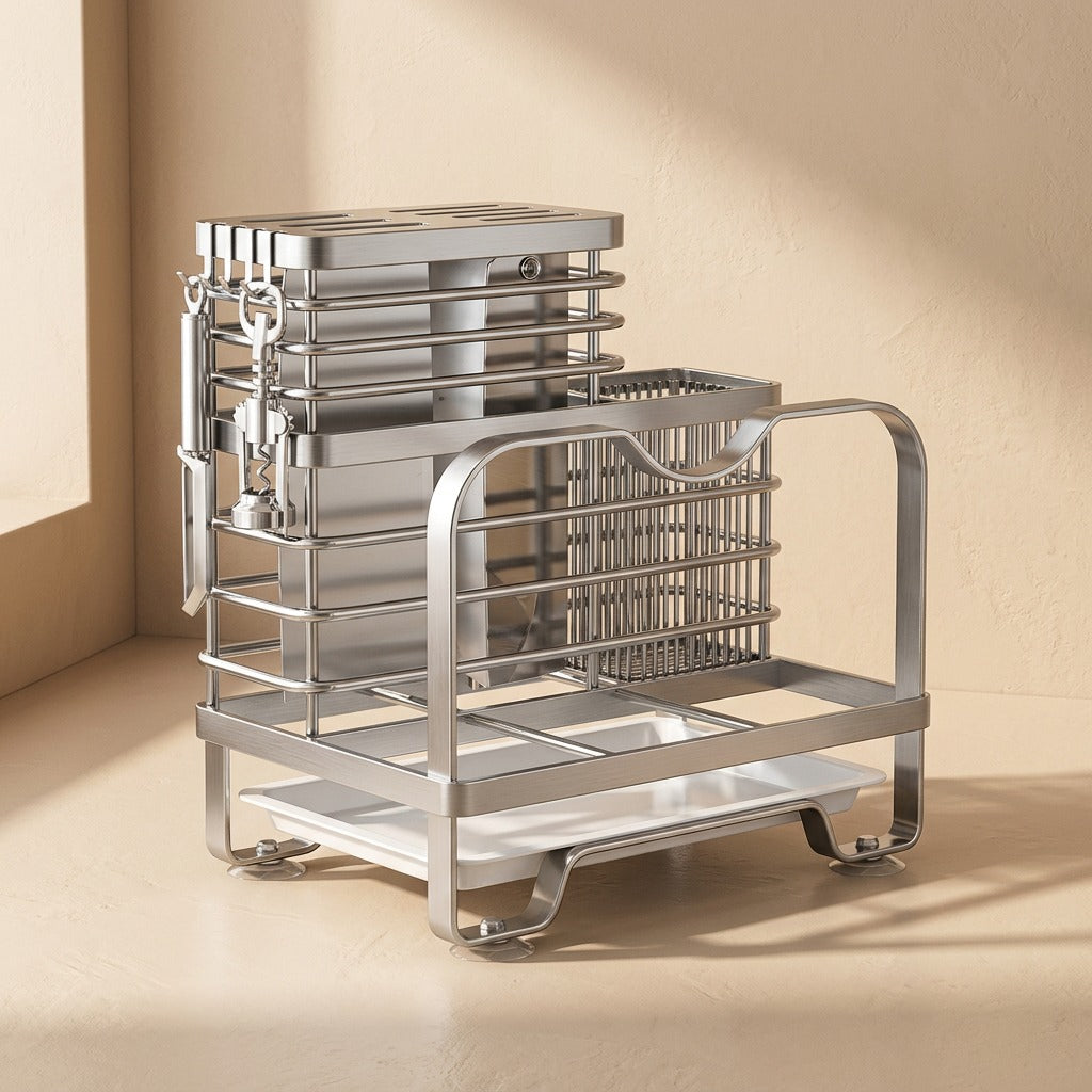 Bladeline™ Stainless Steel Kitchen Knife Rack, material and detail close-up