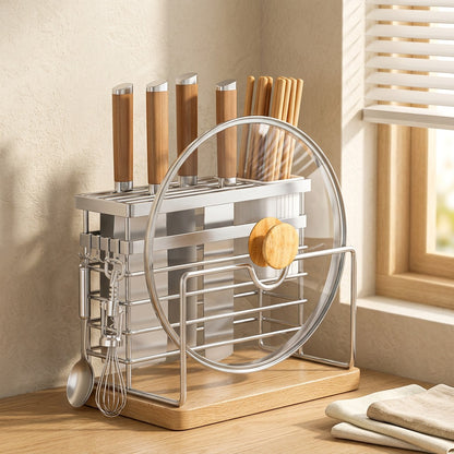 Bladeline™ Stainless Steel Kitchen Knife Rack in a calm home setting