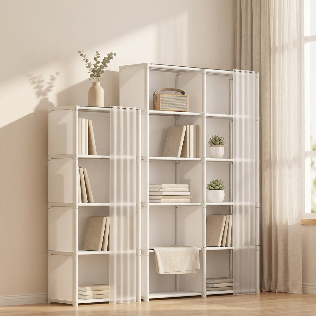 Shelfshade™ Dustproof Living Room Bookshelf in a calm home setting