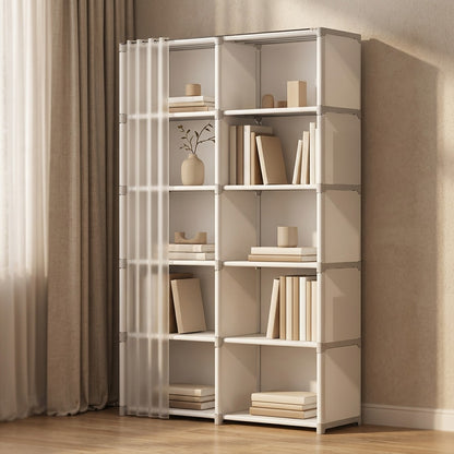 Shelfshade™ Dustproof Living Room Bookshelf, styled close view