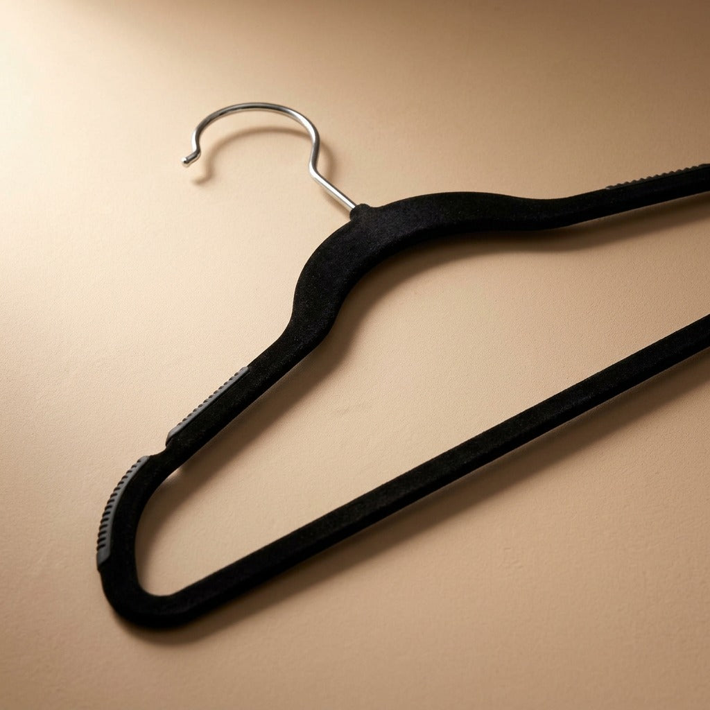 Velvethold™ ABS Flocked Hangers, material and detail close-up
