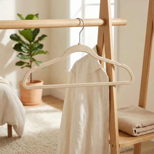 Velvethold™ ABS Flocked Hangers in a calm home setting