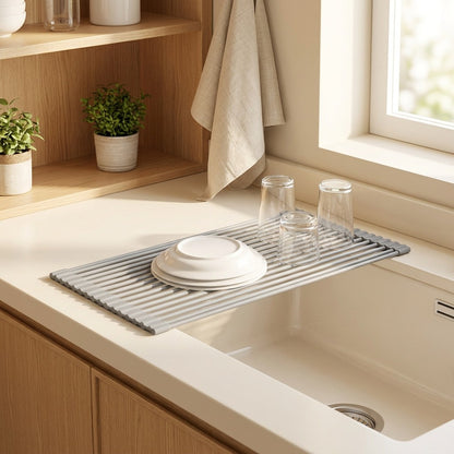 Sinkdrain™ Silicone Sink Draining Rack in a calm home setting