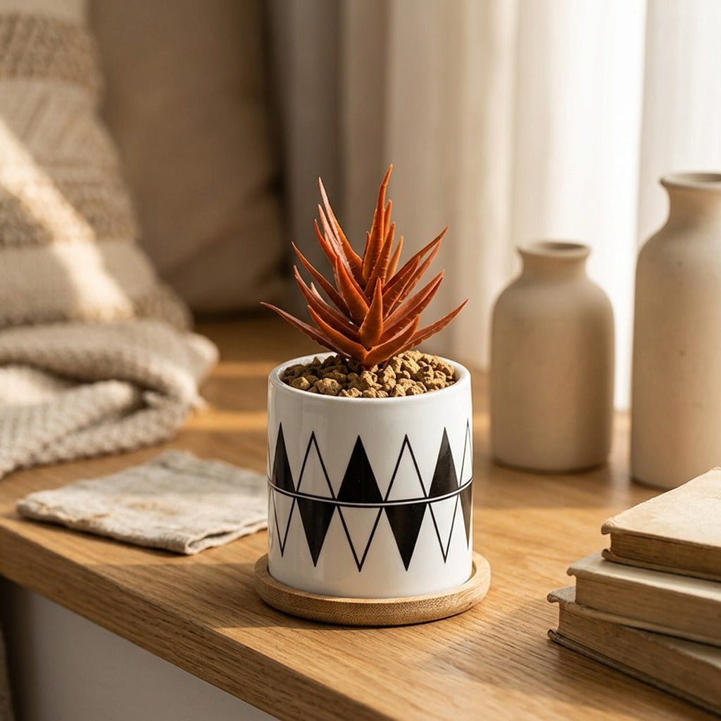 Petalpot™ Ceramic Desktop Flowerpot, styled close view