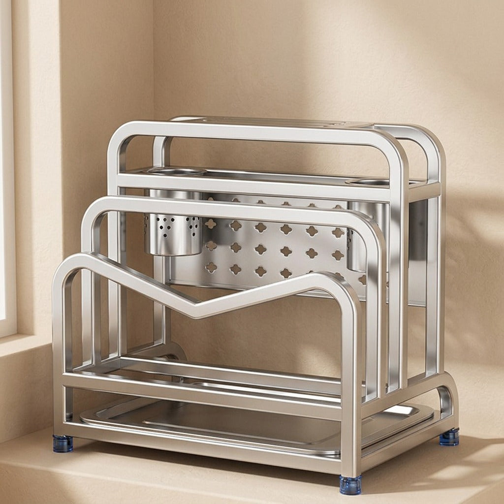 Chopledge™ Stainless Steel Knife And Board Rack, material and detail close-up