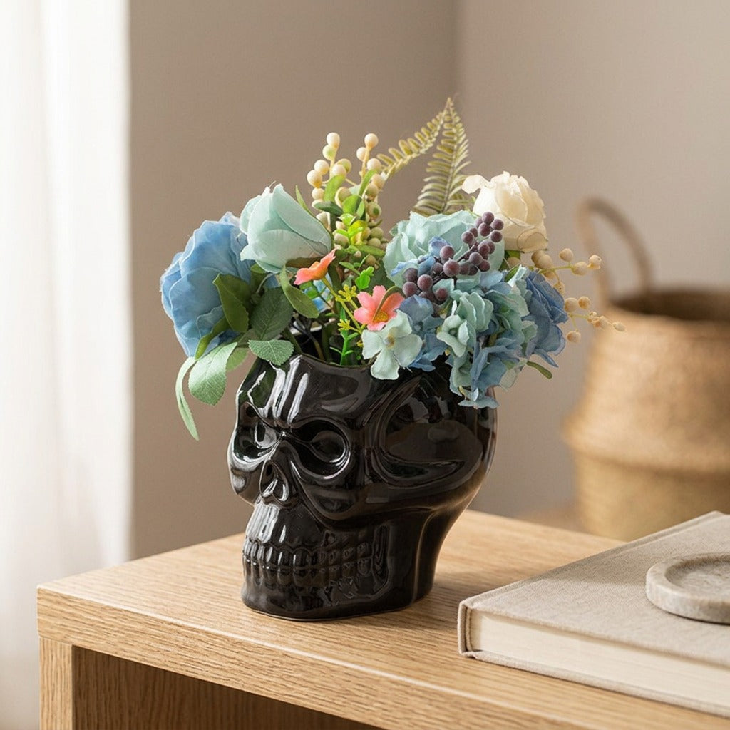 Facebloom™ Character-Head Ceramic Flower Pot, styled close view