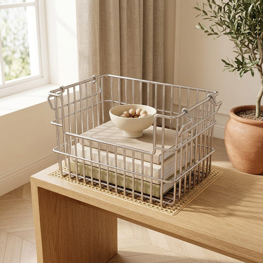 Steelbasket™ Stainless Steel Storage Basket in a calm home setting