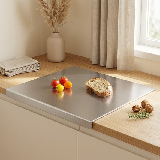 Steelgrain™ Stainless Steel Cutting Board in a calm home setting