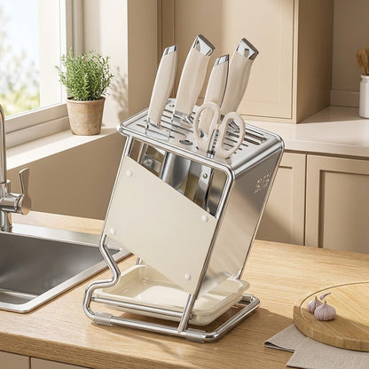 Bladecove™ Stainless Steel Kitchen Knife Holder in a calm home setting