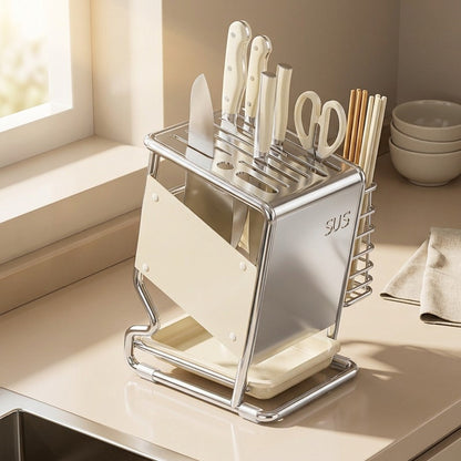 Bladecove™ Stainless Steel Kitchen Knife Holder, styled close view