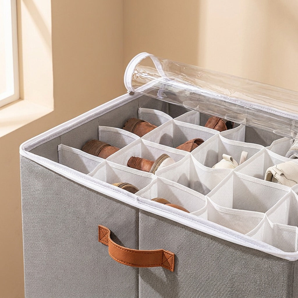 Softfold™ Foldable Fabric Shoe Storage Box, material and detail close-up