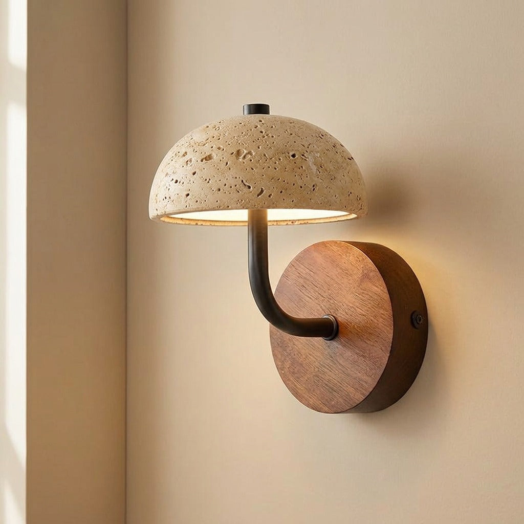Stonebeam™ Yellow Travertine Wall Lamp, material and detail close-up
